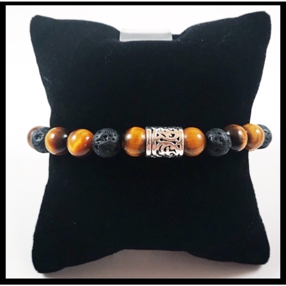 Silverskylight Other - Men or women tiger eye lava rock silver charm